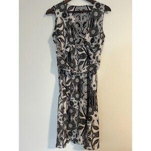 Prana Women’s Large L Flower Print Gray Jersey Stretch‎ Knee Length A Line Dress